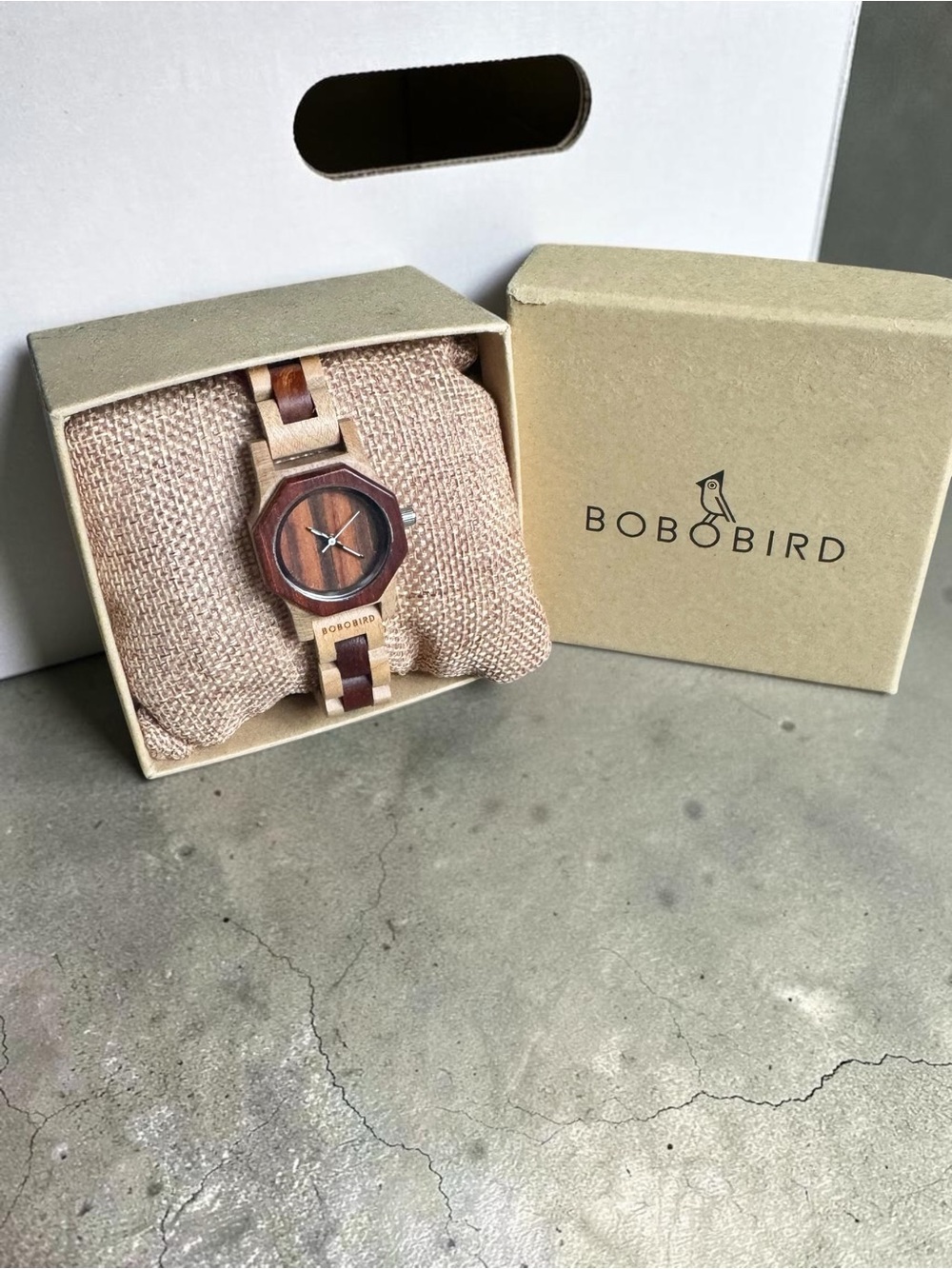 BOBOBIRD Hexagon Wooden Watch in Natural and Dark Wood